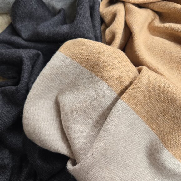 Cashmere Cotton Colorblock Scarf Neutral Colors - Picture 11 of 11